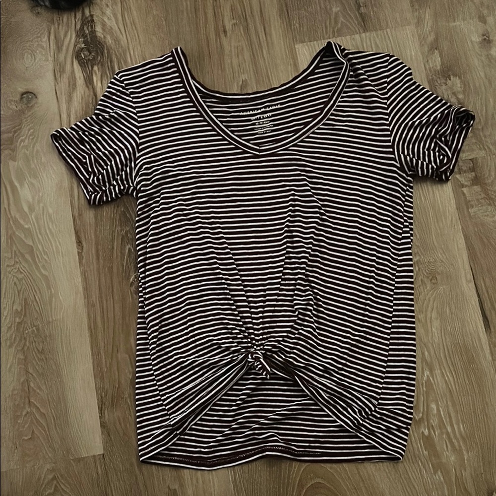 American Eagle Maroon and White Striped Tee